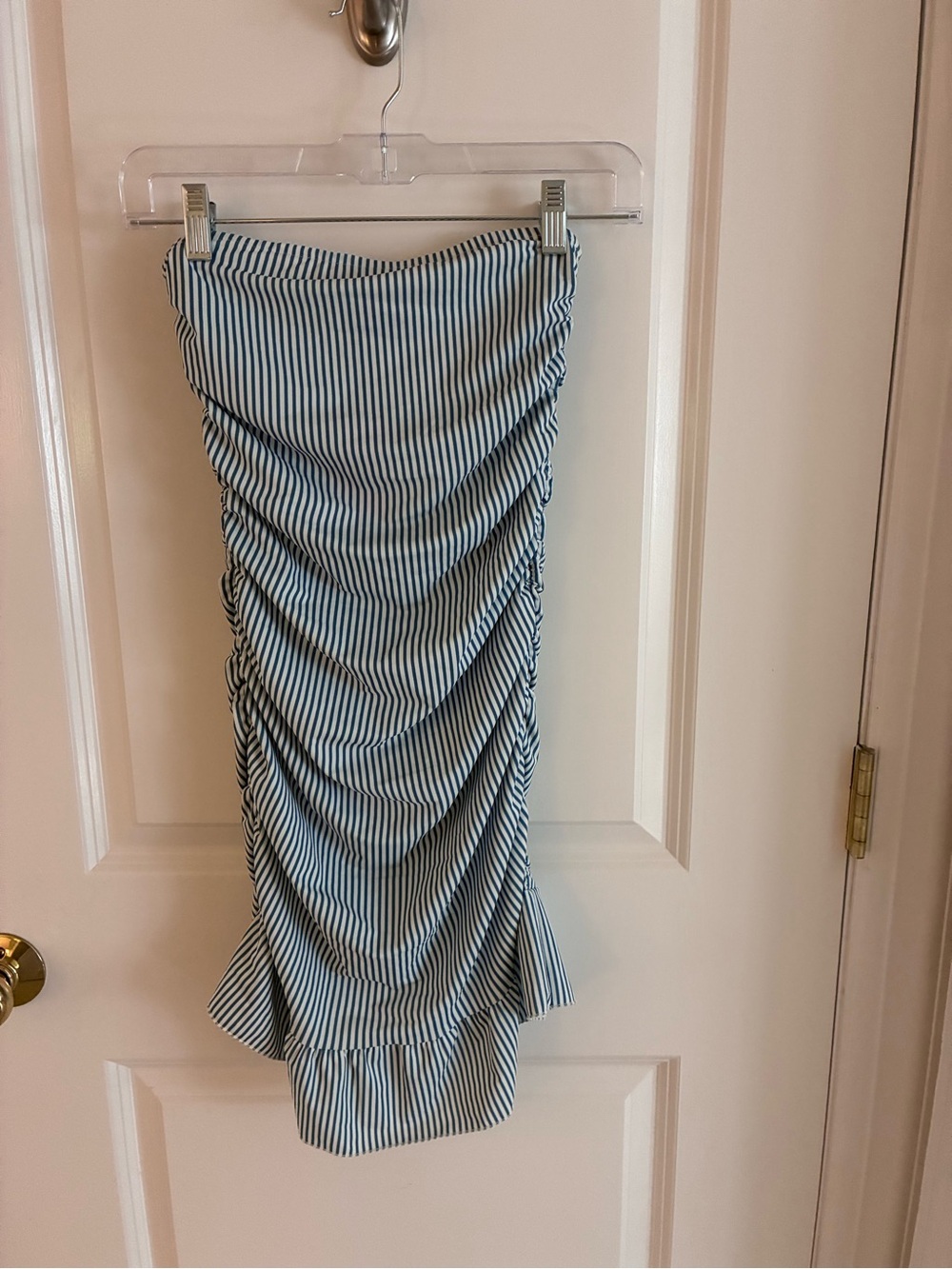 Edikted Blue & White Striped Ruched Midi Tube cover up dress